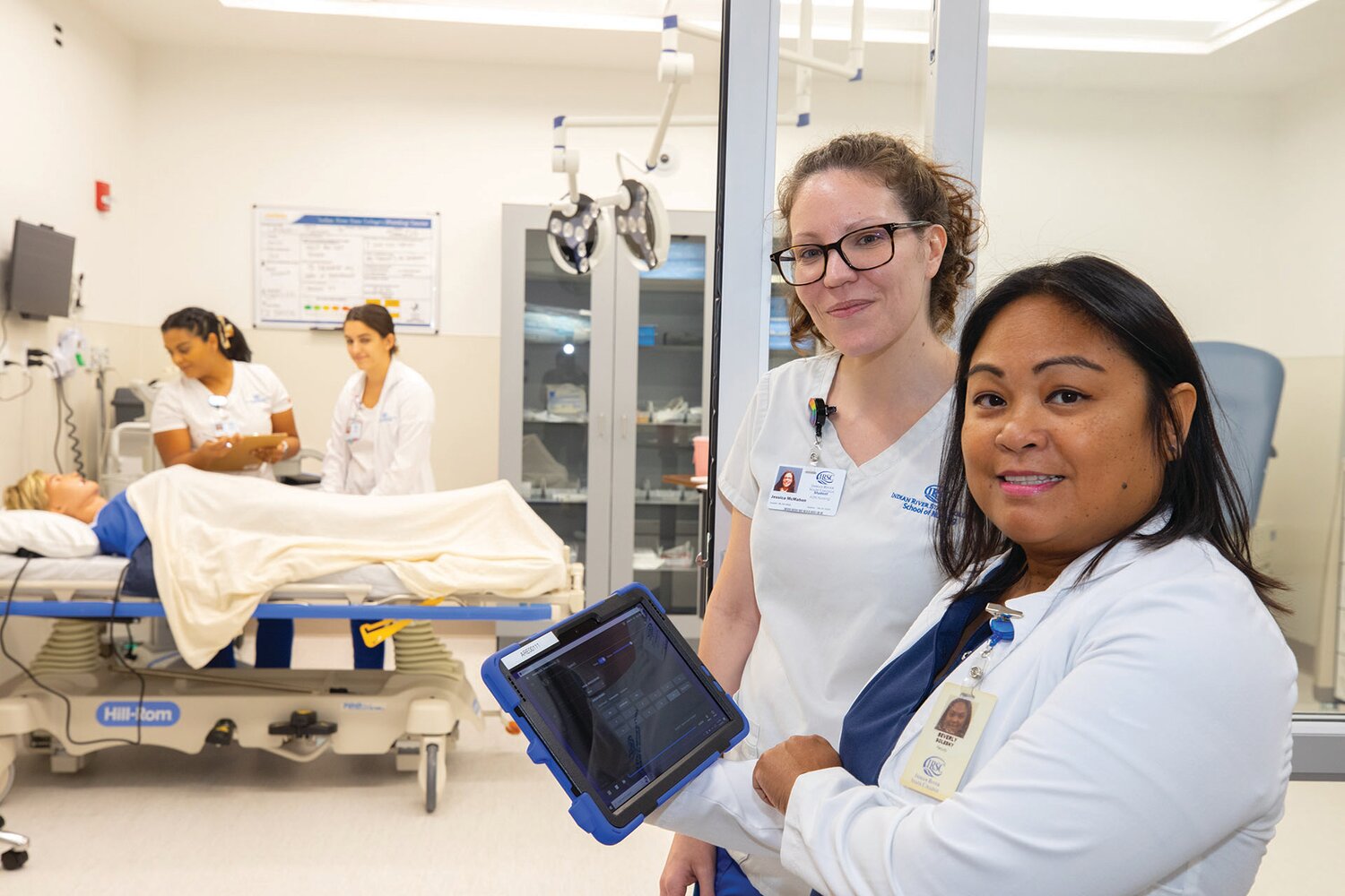 Jessica McMahon, ADN Student (left) and Dr. Beverly Solesky demonstrate the use of a human patient simulator in the high-fidelity simulation center at the IRSC School of Nursing on the Pruitt Campus in Port St. Lucie.